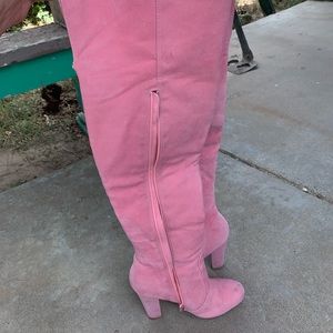 pink thigh high boots